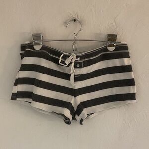 Forever 21 Lingerie Striped Drawstring Pajama Shorts, Size M, Gray/White, Cotton